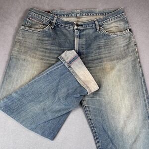 Edwin Jeans Mens 38x30 Blue 505 Selvedge Denim Relaxed Distressed Japan Altered